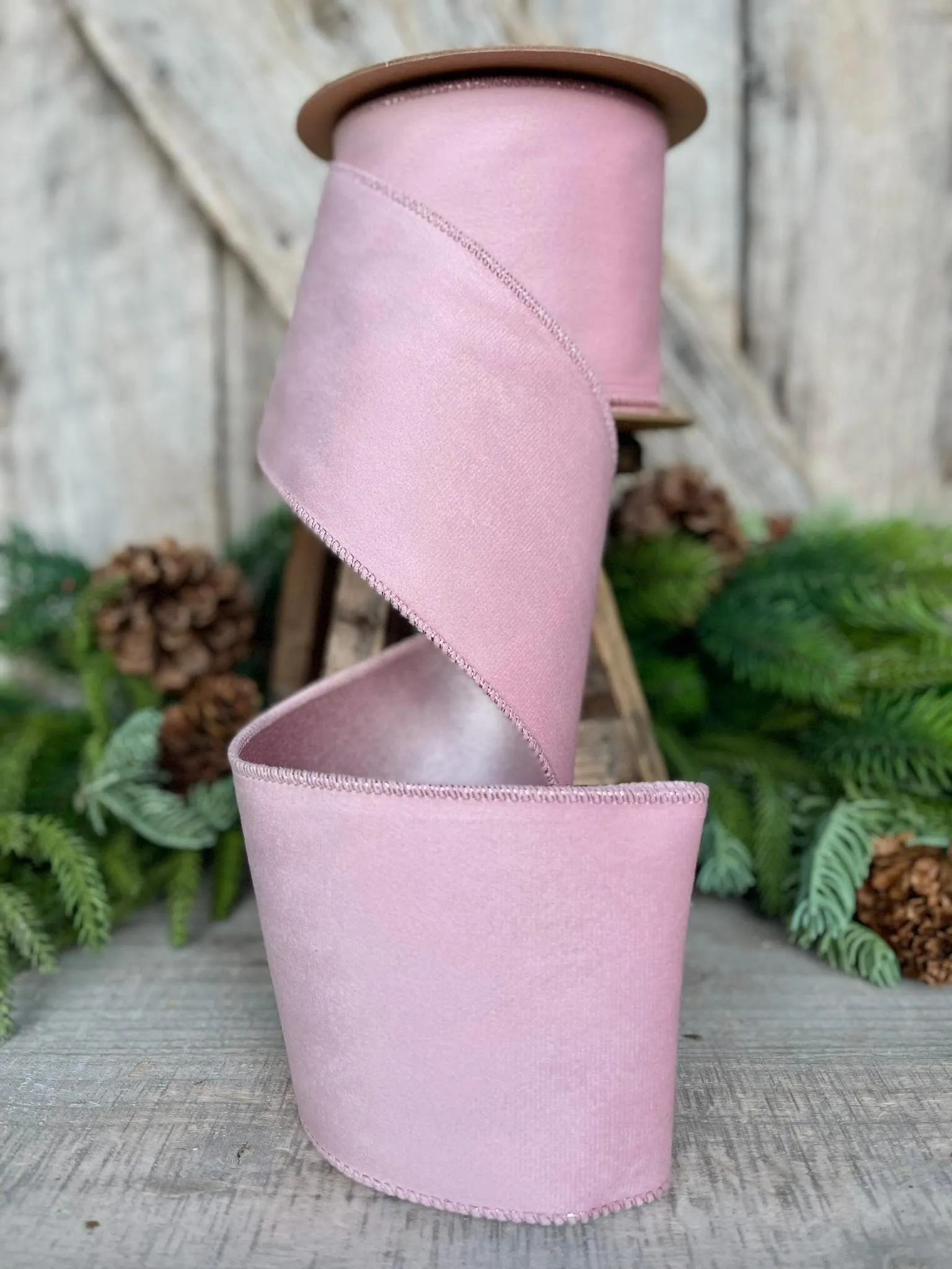 4" Pink Velvet Ribbon, Christmas Tree Pink Velvet ribbon