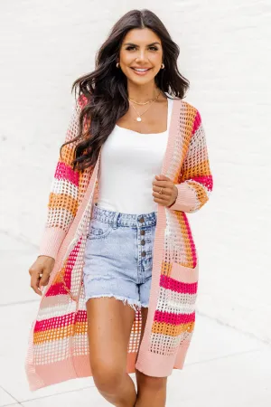 A Little Fabulous Orange And Pink Striped Crochet Cardigan FINAL SALE