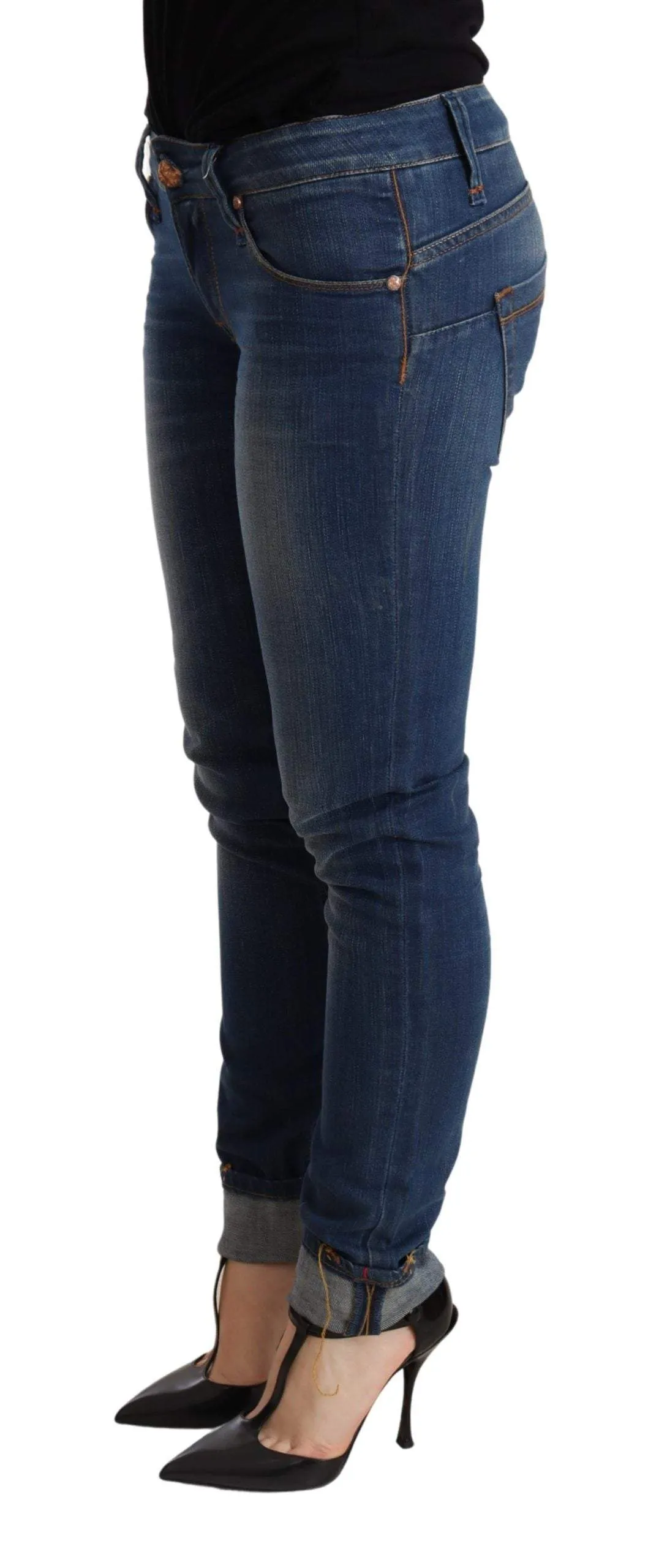 Acht Blue Washed Low Waist Skinny Denim Jeans Pant