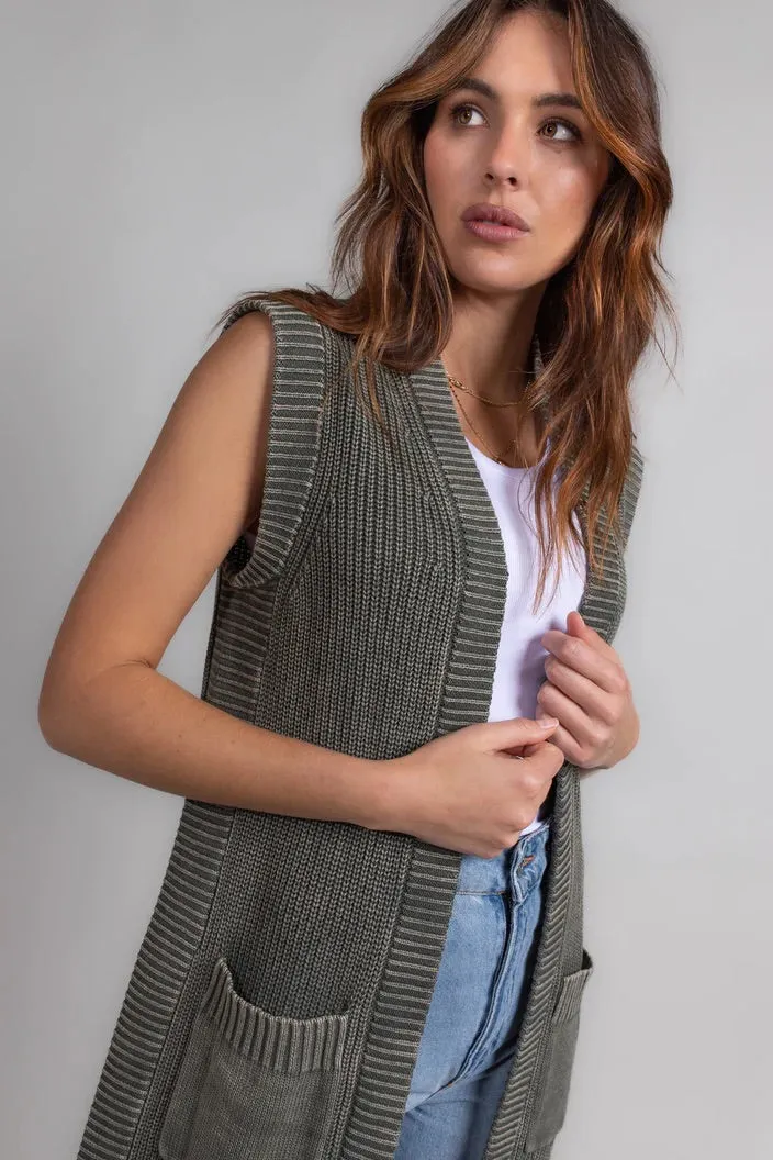 Anya Long Knit Vest - Khaki