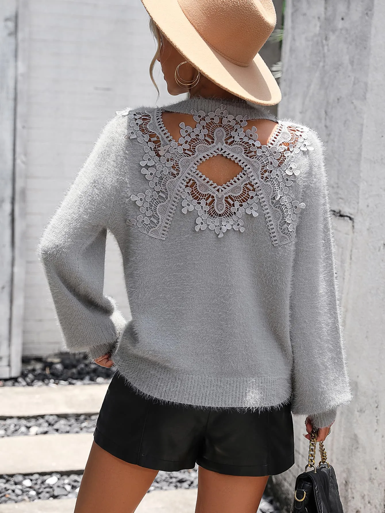 *APP EXCLUSIVE* Lace Detail Cutout Long Sleeve Pullover Sweater