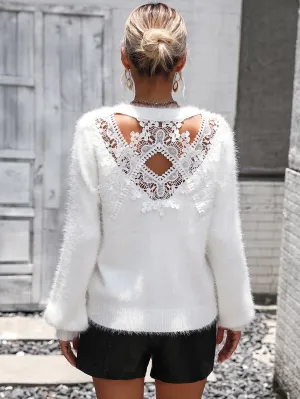 *APP EXCLUSIVE* Lace Detail Cutout Long Sleeve Pullover Sweater