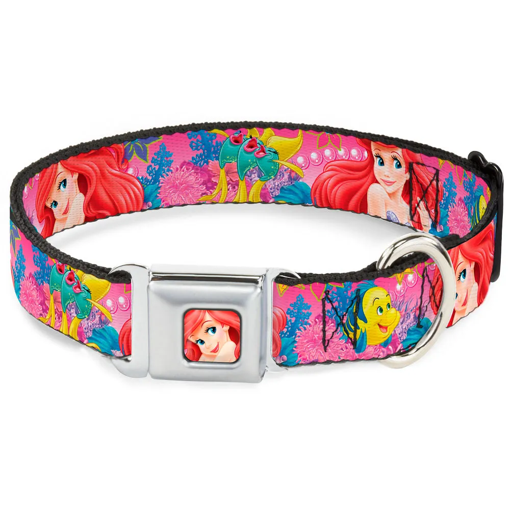 Ariel Face4 Full Color Pink Blue Seatbelt Buckle Collar - Ariel/Flounder/Fish Trio Poses Pinks