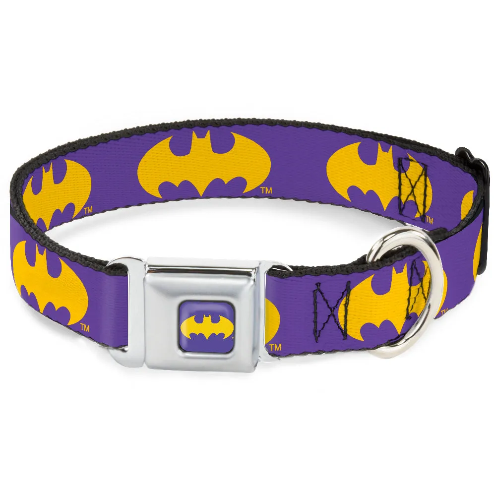 Batman Signal Full Color Purple Yellow Seatbelt Buckle Collar - Batman Signal Purple/Yellow