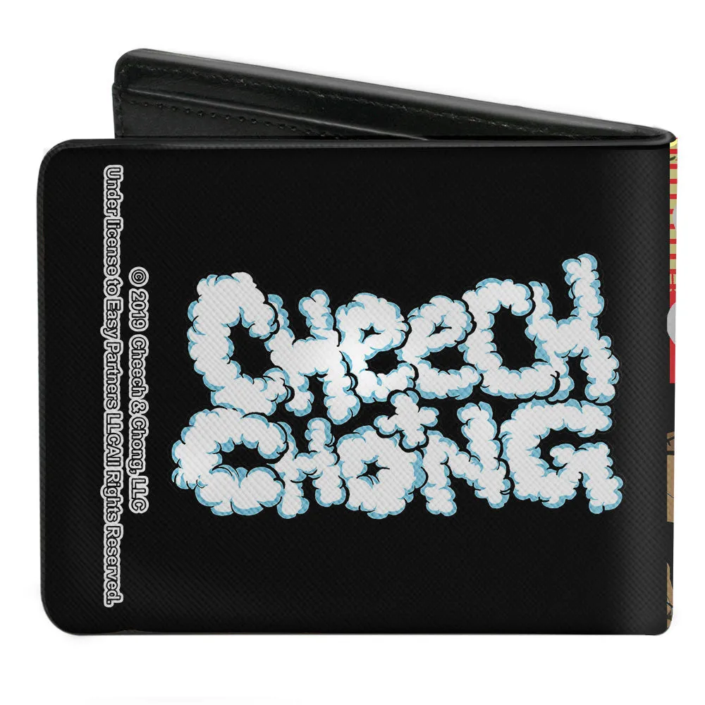 Bi-Fold Wallet - Cheech & Chong on Couch Cartoon   Smoke Cloud Logo Black Blue White