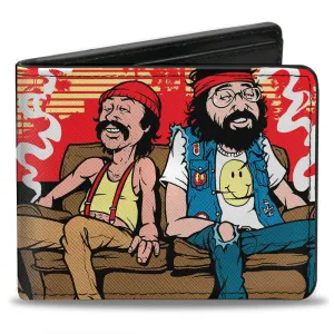 Bi-Fold Wallet - Cheech & Chong on Couch Cartoon   Smoke Cloud Logo Black Blue White