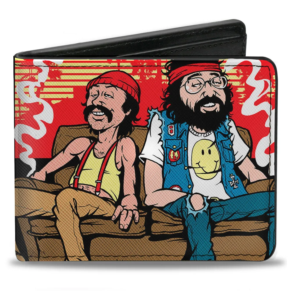 Bi-Fold Wallet - Cheech & Chong on Couch Cartoon   Smoke Cloud Logo Black Blue White