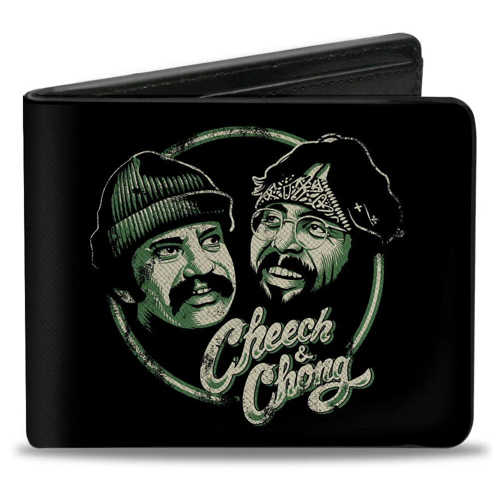 Bi-Fold Wallet - Cheech and Chong Pose and Script Black Greens