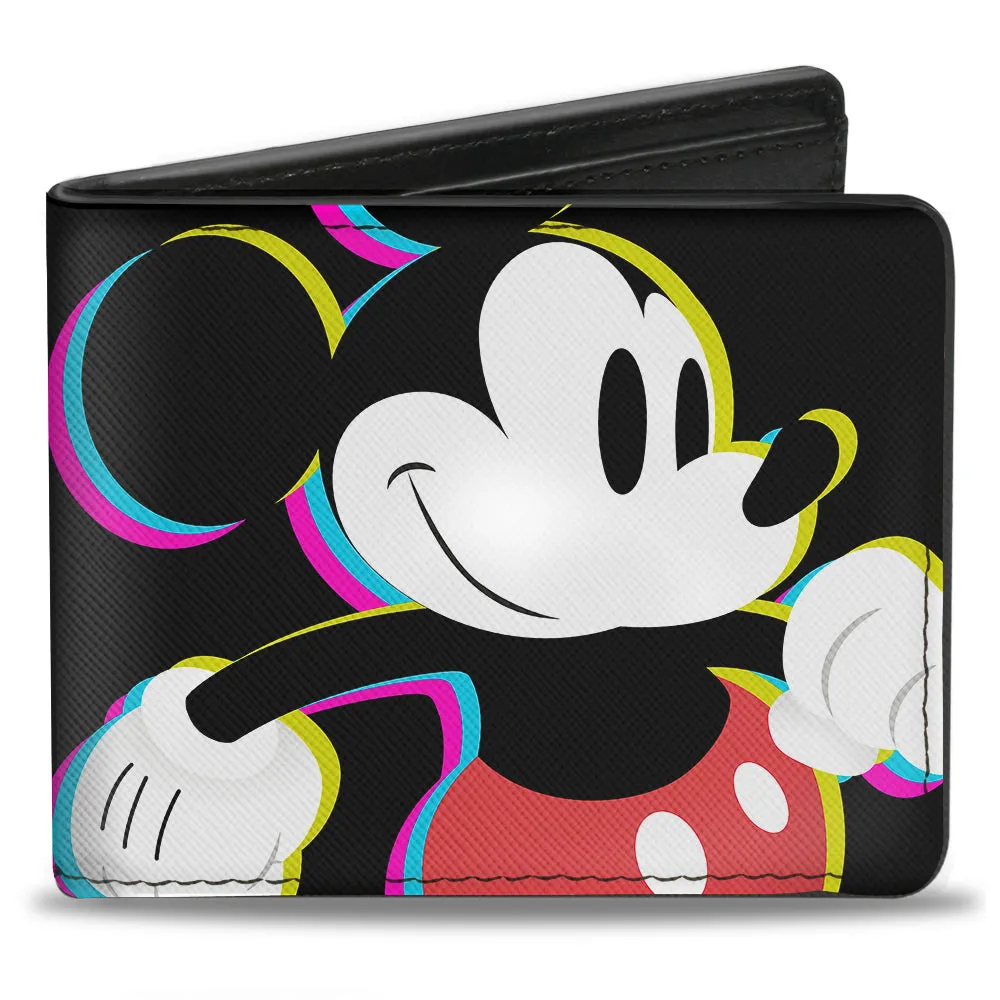 Bi-Fold Wallet - CMYK Mickey Mouse Walking Pose   MICKEY MOUSE Pixel Text Black Multi Neon