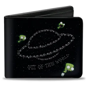 Bi-Fold Wallet - Invader Zim GIR OUT OF THIS WORLD Star Spaceship Poses Black/White