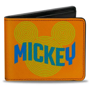 Bi-Fold Wallet - Mickey Mouse MICKEY Text and Head Logo Orange Green Blues