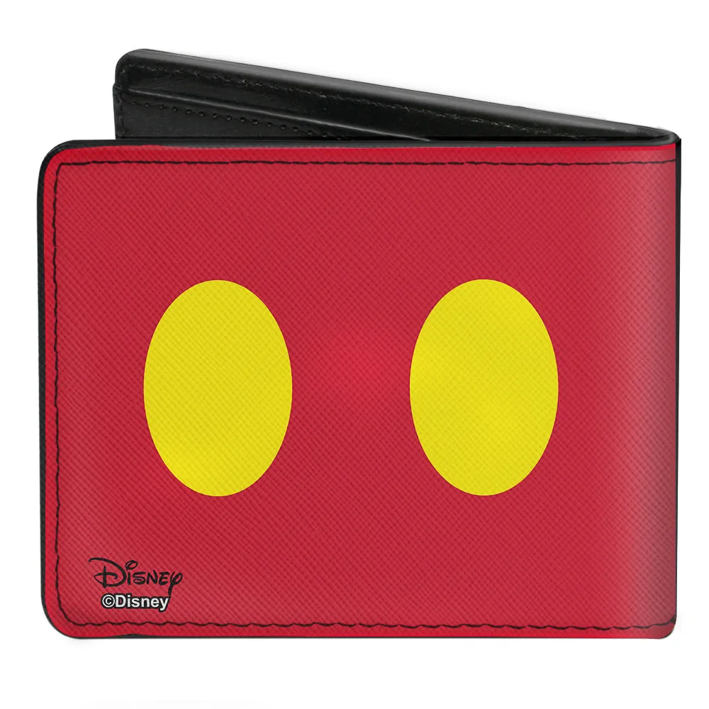 Bi-Fold Wallet - Mickey Mouse Smiling Face Black White   Buttons Red Yellow