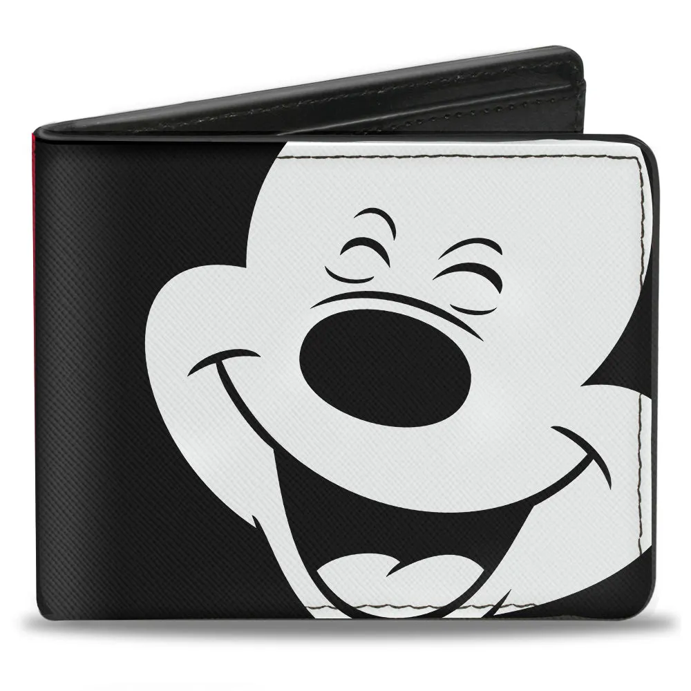 Bi-Fold Wallet - Mickey Mouse Smiling Face Black White   Buttons Red Yellow