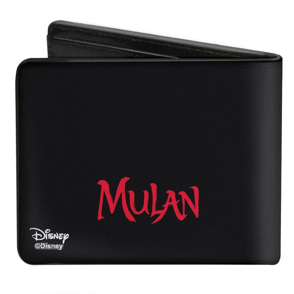 Bi-Fold Wallet - Mulan Sitting on Horse Pose Silhouette   Logo Black Turquoise Red