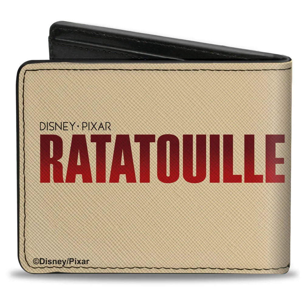 Bi-Fold Wallet - Ratatouille Remy BON APPETIT Hiding Pose   Text Logo Beige Reds