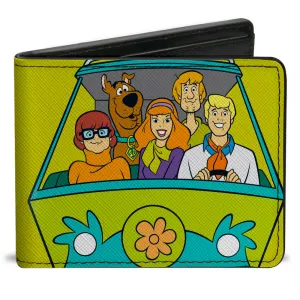 Bi-Fold Wallet - Scooby Doo Group Driving Mystery Machine Front Pose   Text Yellow