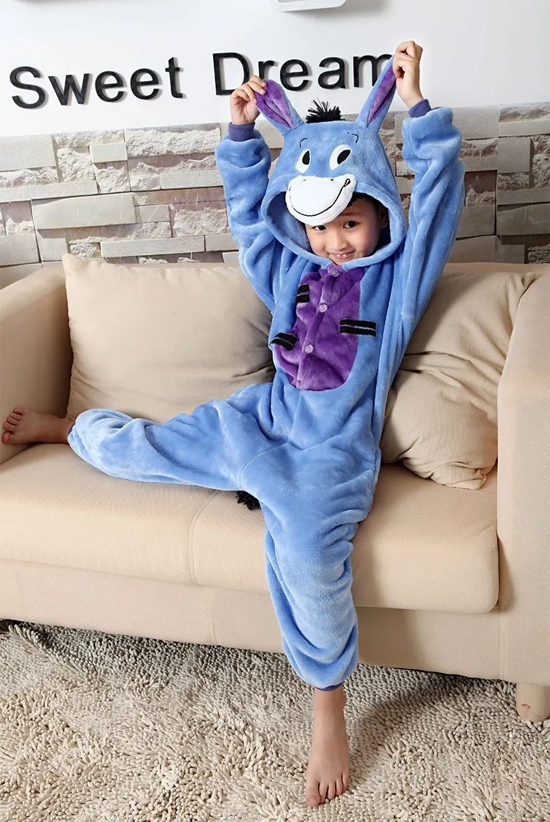 Blue Eeyore Donkey Kid Kigurumi Onesies Pajamas gift Costume