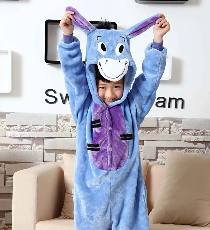 Blue Eeyore Donkey Kid Kigurumi Onesies Pajamas gift Costume