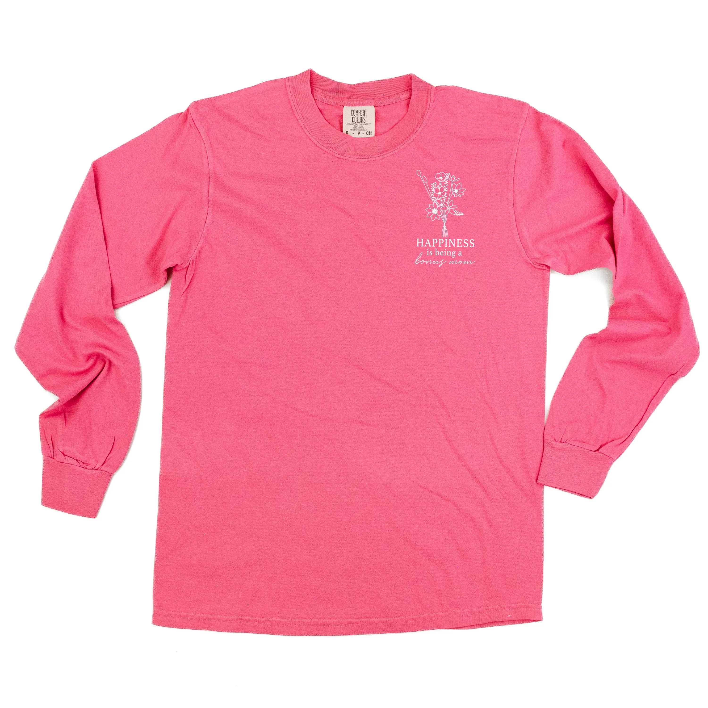 Bouquet Style - Happiness is Being a BONUS MOM - LONG SLEEVE COMFORT COLORS TEE