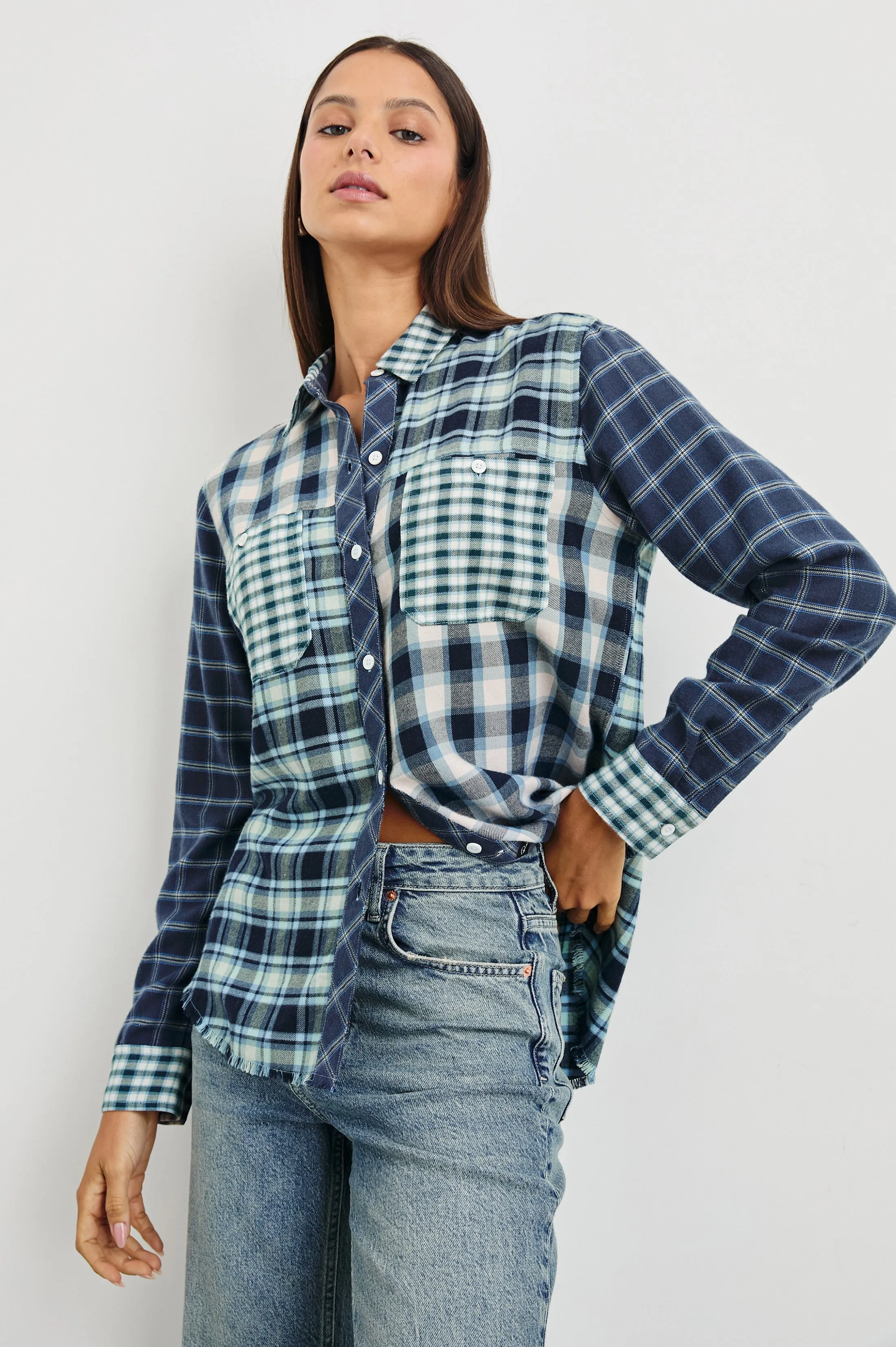 BRANDO SHIRT - SKY NAVY MIXED PLAID