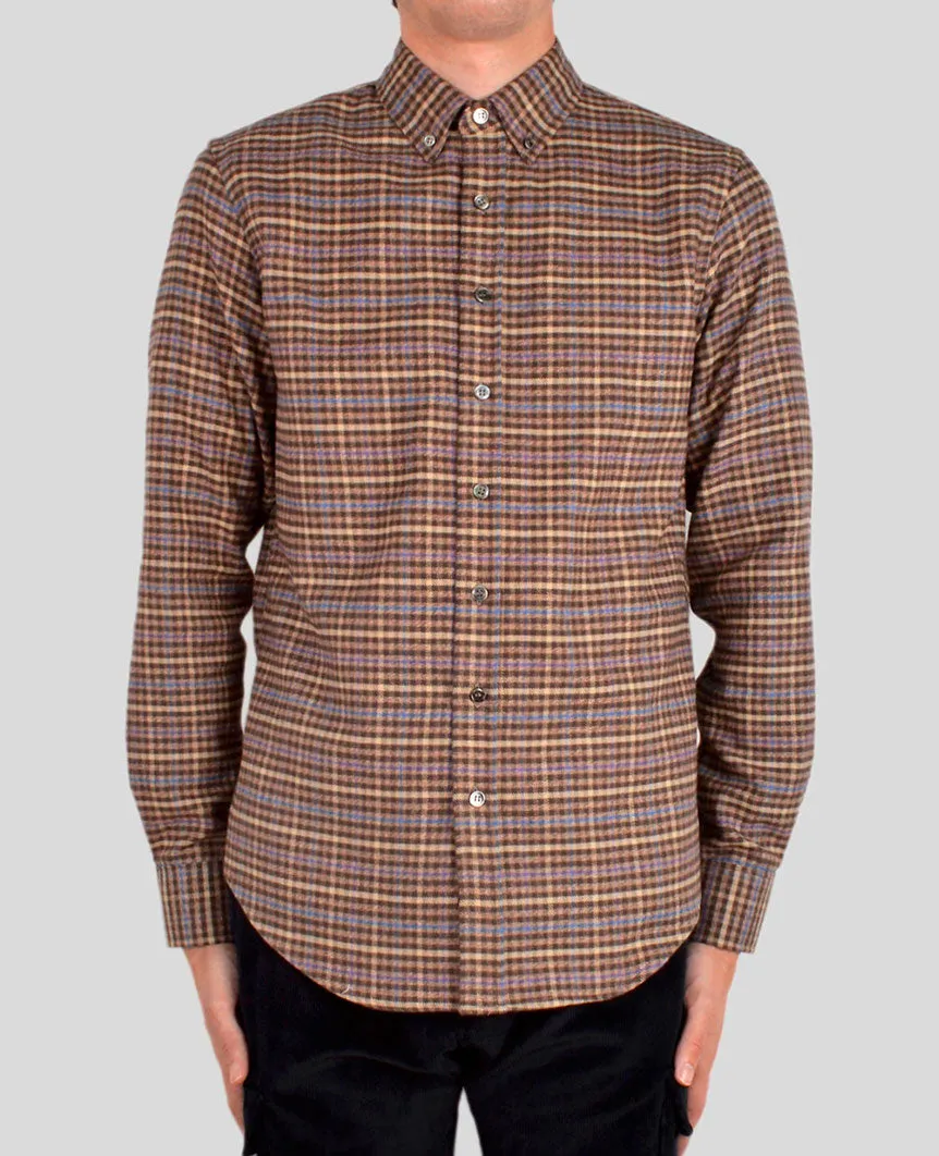 Brown Twill Check Flannel Shirt