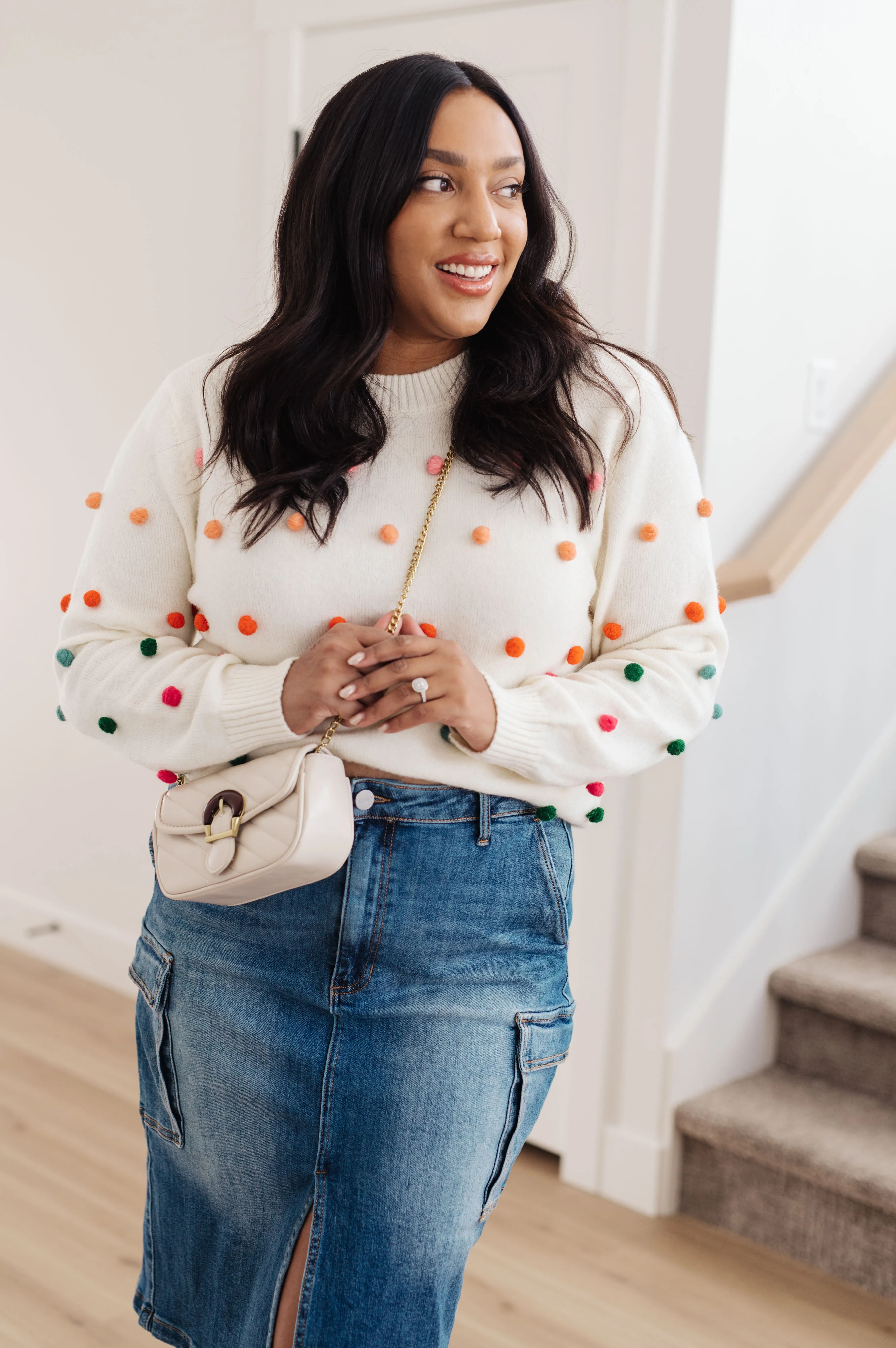 Candy Buttons Pom Detail Sweater