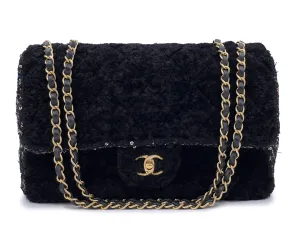 Chanel 2020 Shearling Fantasy Tweed Jumbo Classic Flap Bag GHW