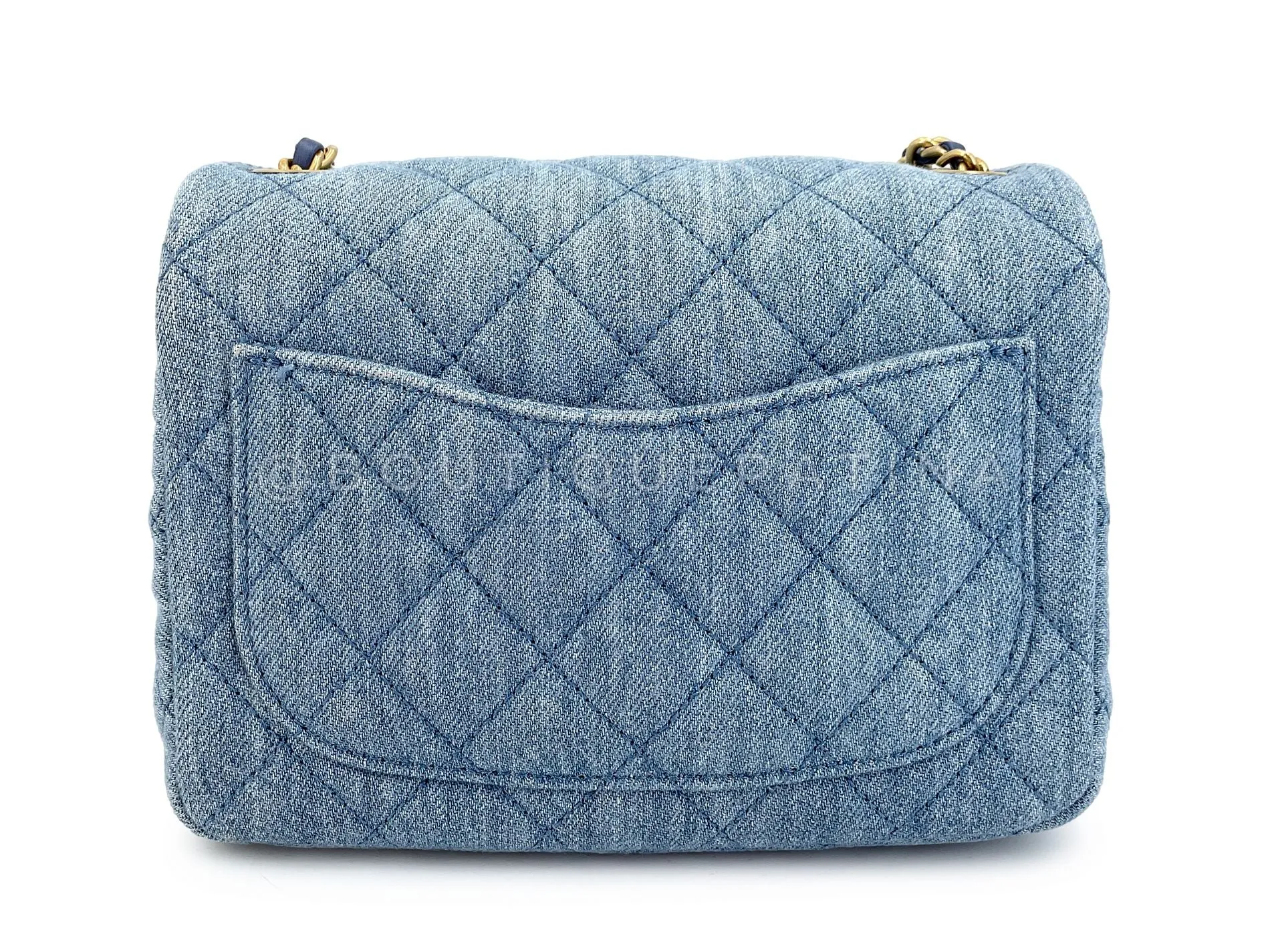 Chanel 22C Blue Denim Pearl Crush Square Mini Flap Bag GHW 93E