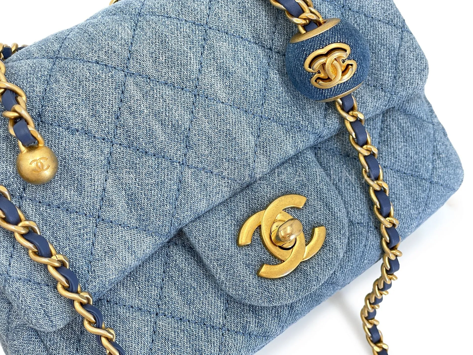 Chanel 22C Blue Denim Pearl Crush Square Mini Flap Bag GHW 93E