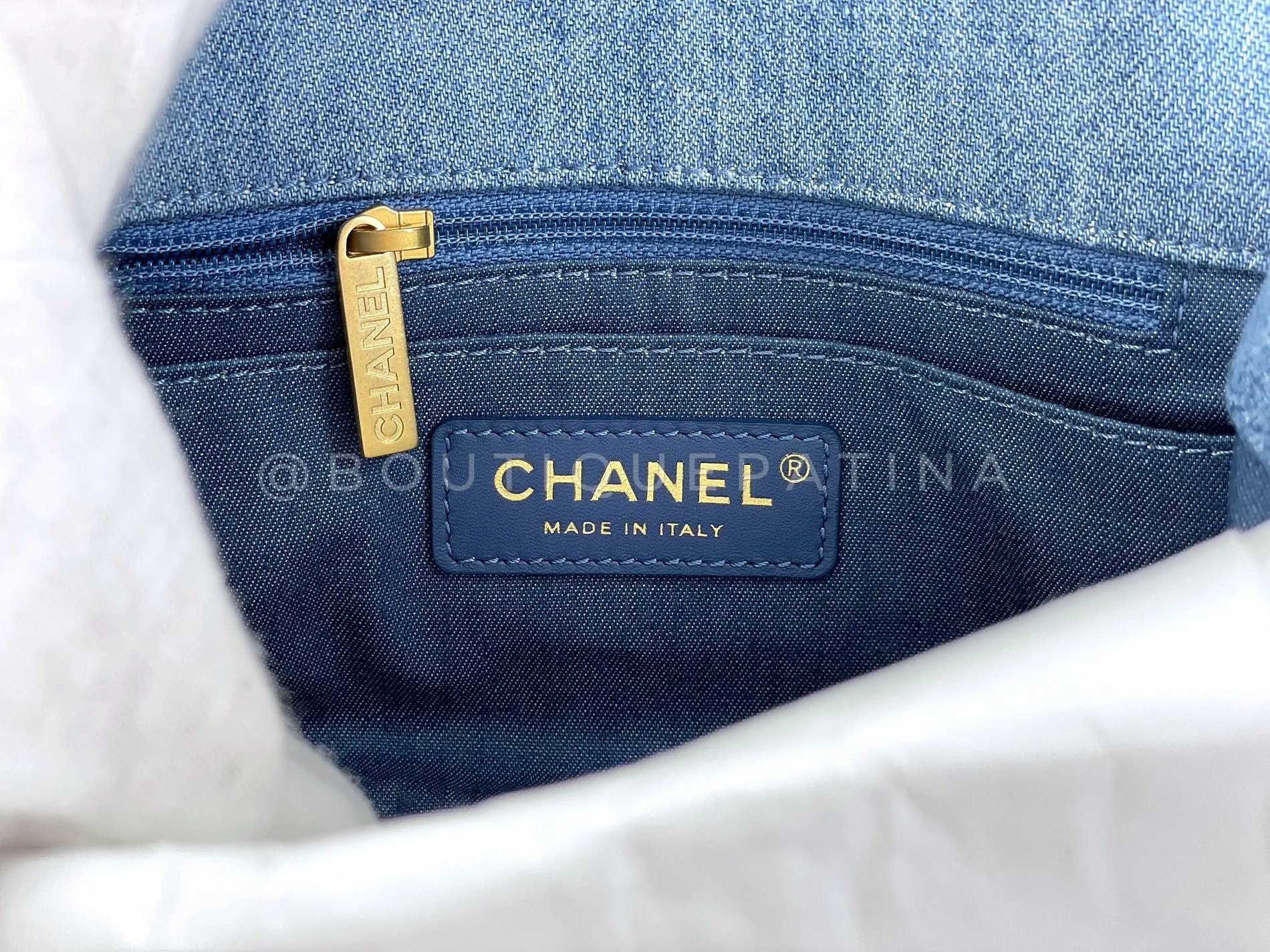 Chanel 22C Blue Denim Pearl Crush Square Mini Flap Bag GHW 93E