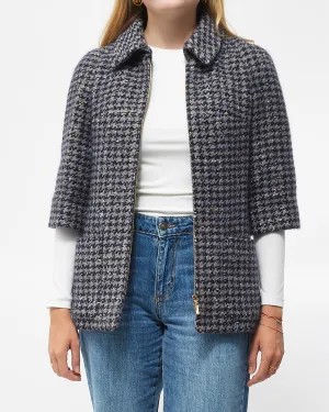 Chanel 3/4 Sleeve Navy/Grey/Gold Tweed Jacket - 36