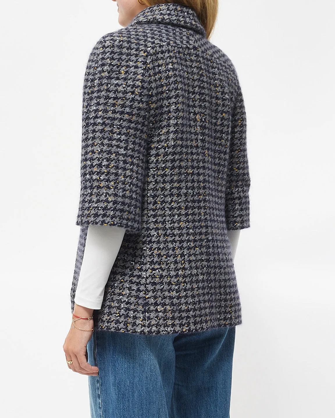 Chanel 3/4 Sleeve Navy/Grey/Gold Tweed Jacket - 36