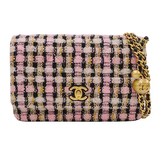 CHANEL Chain wallet Matelasse COCO mark Ball adjuster Pink/Black/Malti color Tweed/Lambskin Antipue Matte Gold Hardware AP3071[BRAND NEW][Authentic]