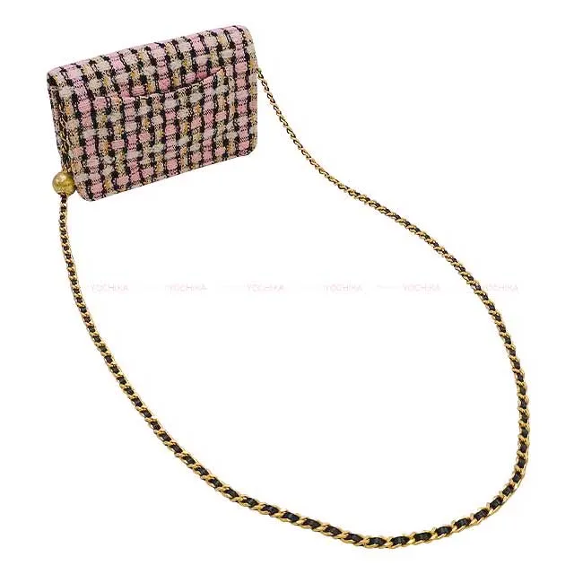 CHANEL Chain wallet Matelasse COCO mark Ball adjuster Pink/Black/Malti color Tweed/Lambskin Antipue Matte Gold Hardware AP3071[BRAND NEW][Authentic]