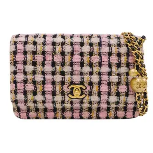 CHANEL Chain wallet Matelasse COCO mark Ball adjuster Pink/Black/Malti color Tweed/Lambskin Antipue Matte Gold Hardware AP3071[BRAND NEW][Authentic]