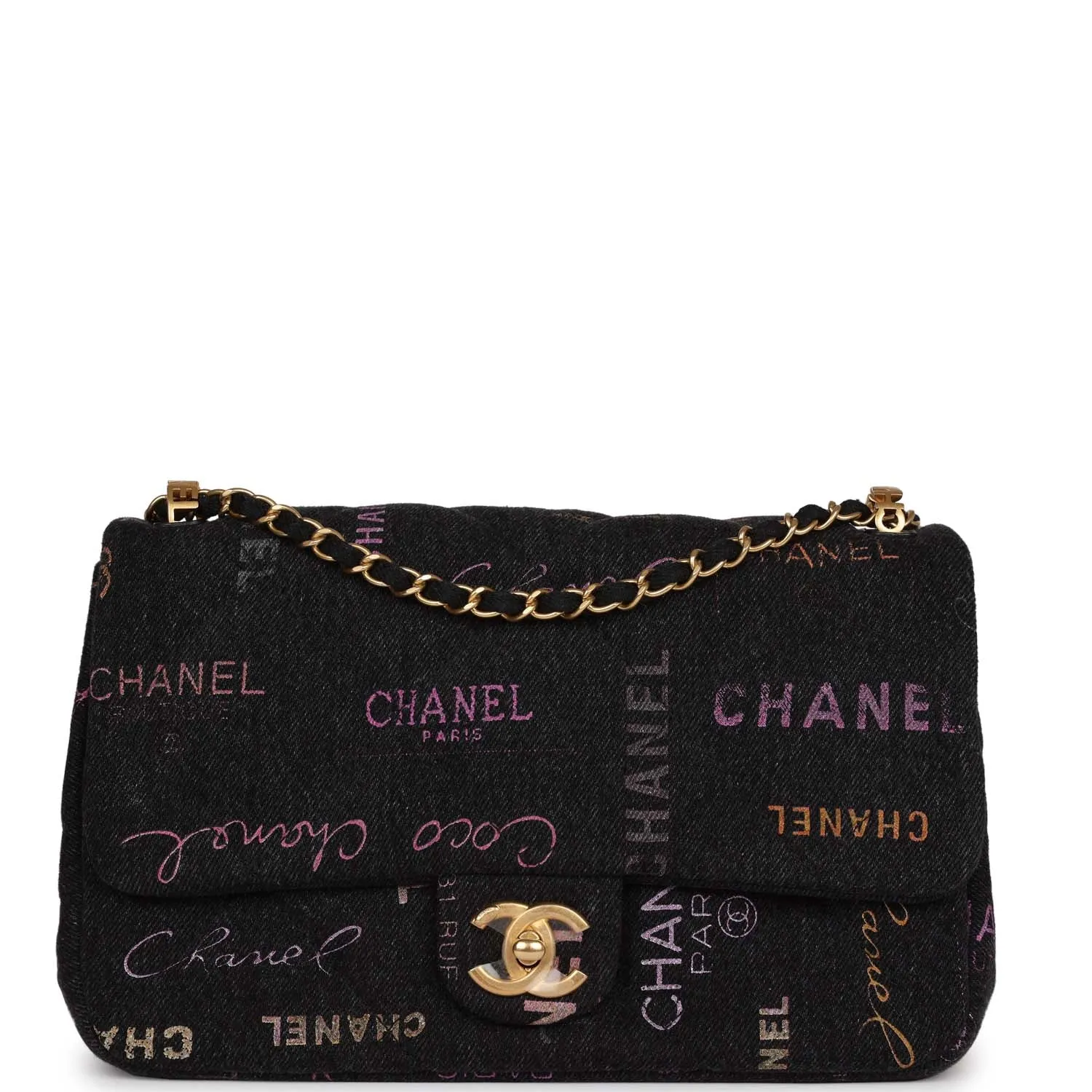 Chanel Large Mood Flap Bag Multicolor Quilted Denim Gold Hardware