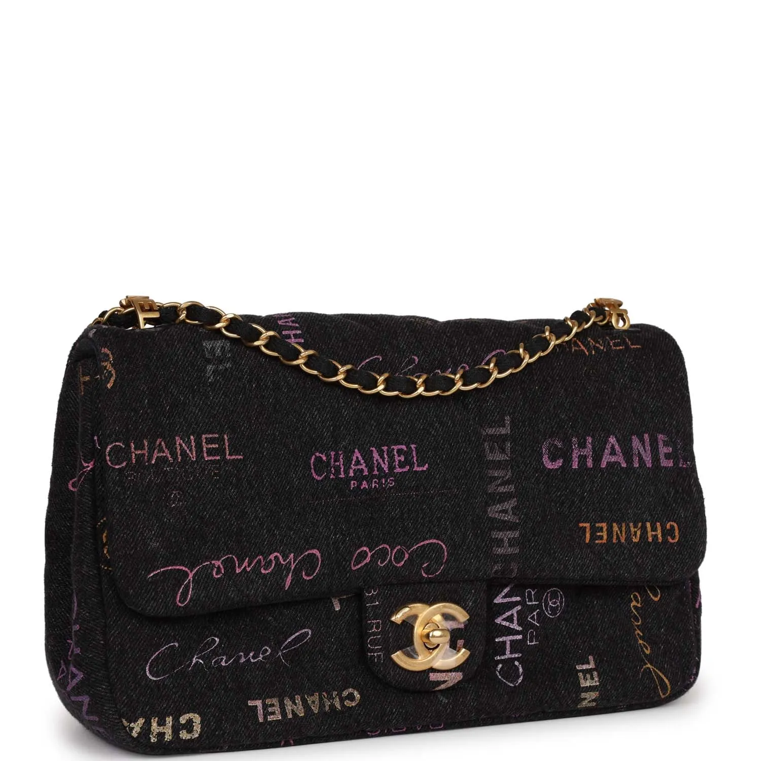 Chanel Large Mood Flap Bag Multicolor Quilted Denim Gold Hardware