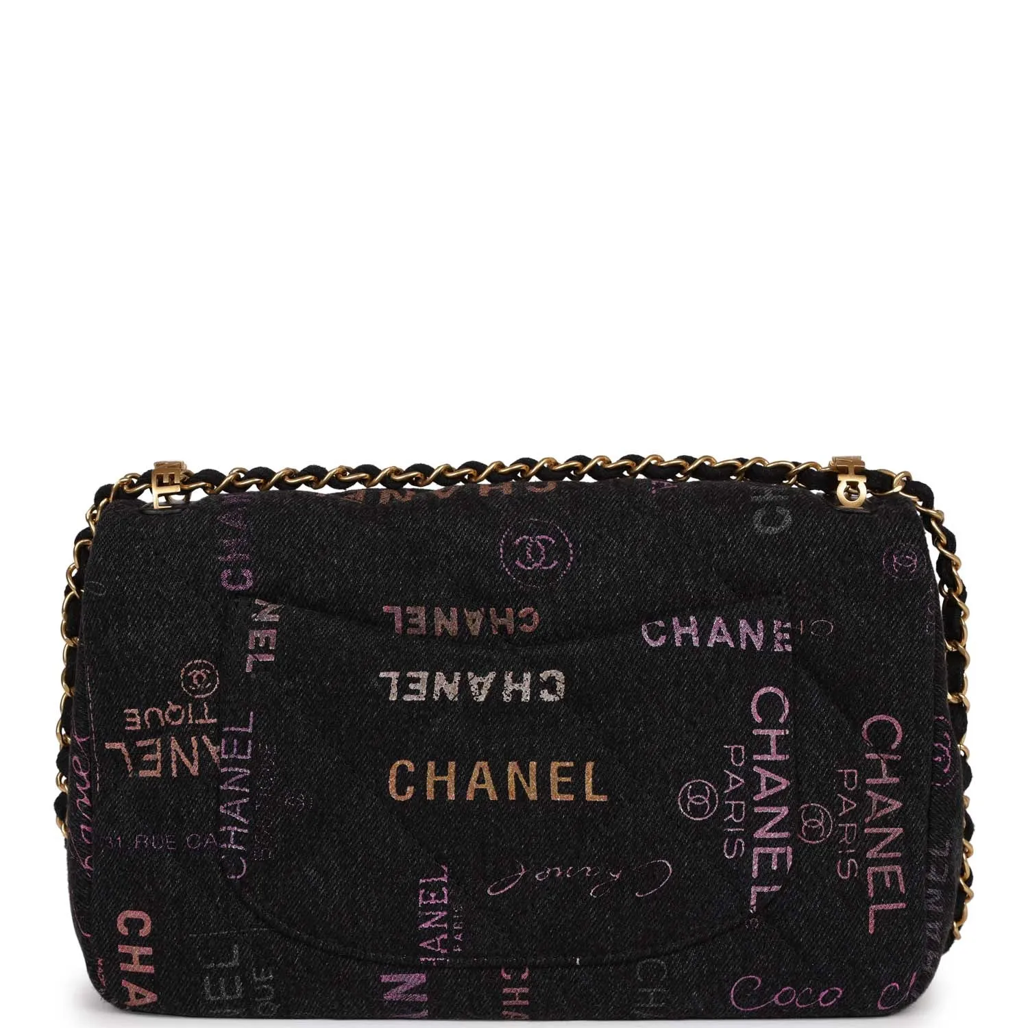 Chanel Large Mood Flap Bag Multicolor Quilted Denim Gold Hardware