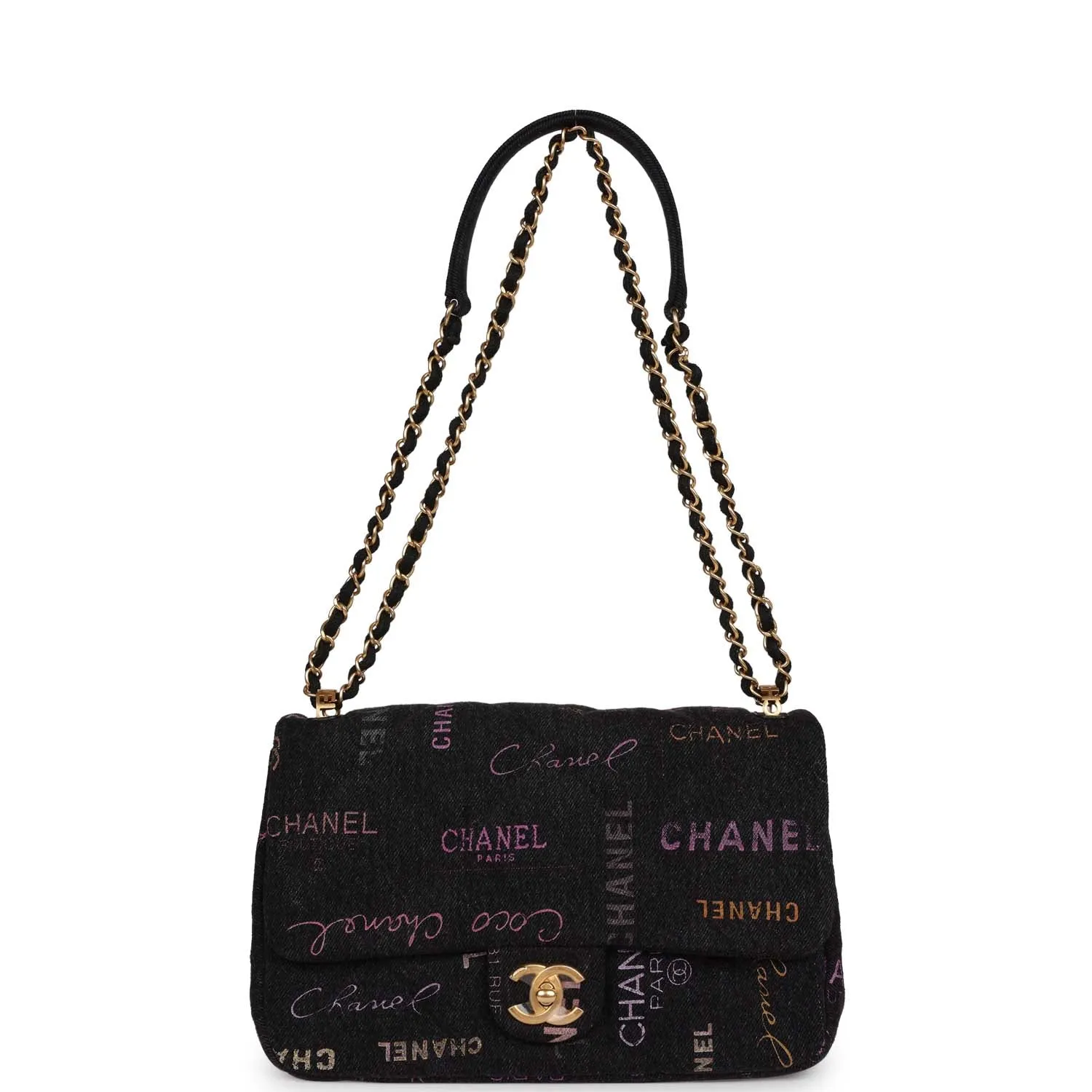 Chanel Large Mood Flap Bag Multicolor Quilted Denim Gold Hardware