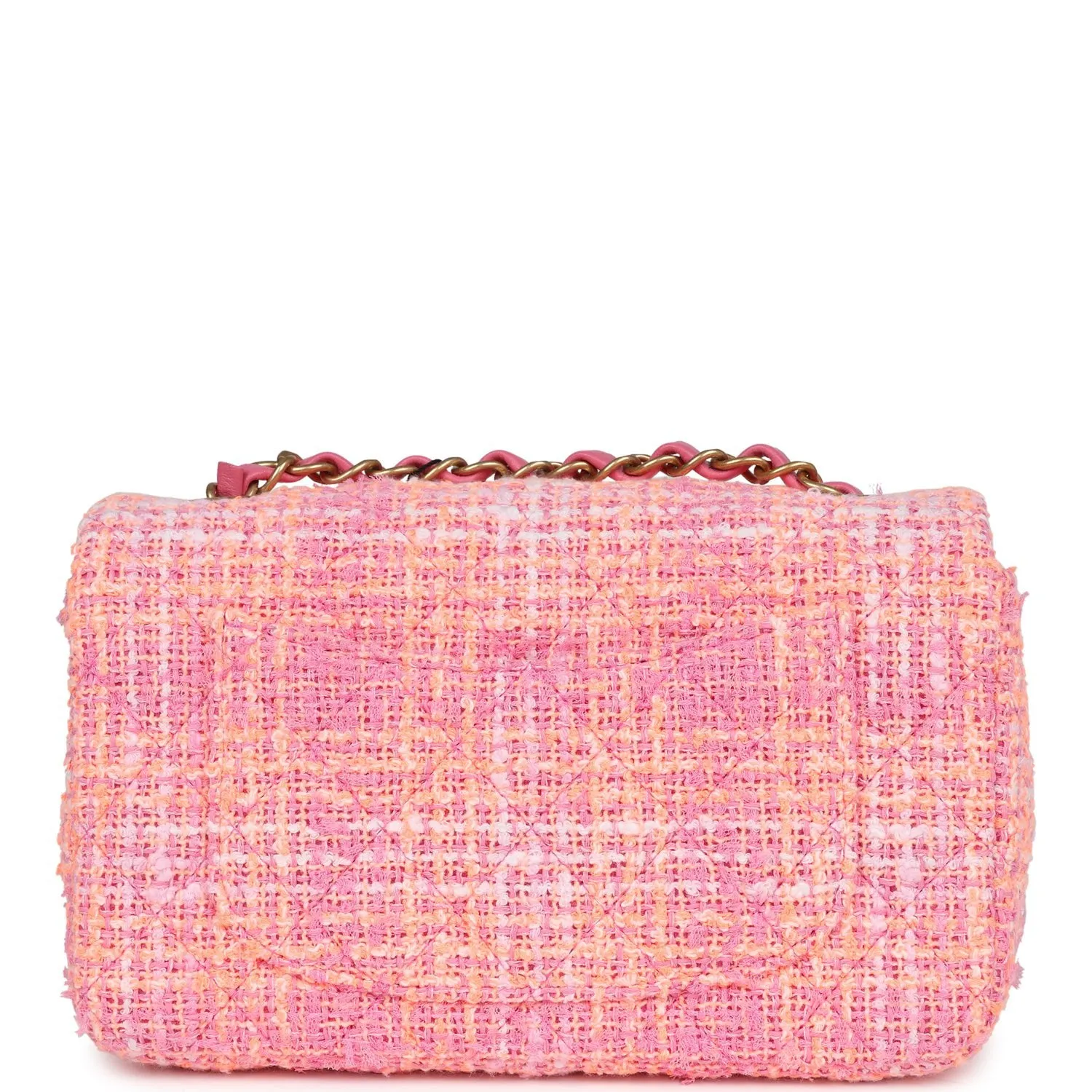 Chanel Mini Rectangular Flap Orange and Pink Tweed Gold Hardware