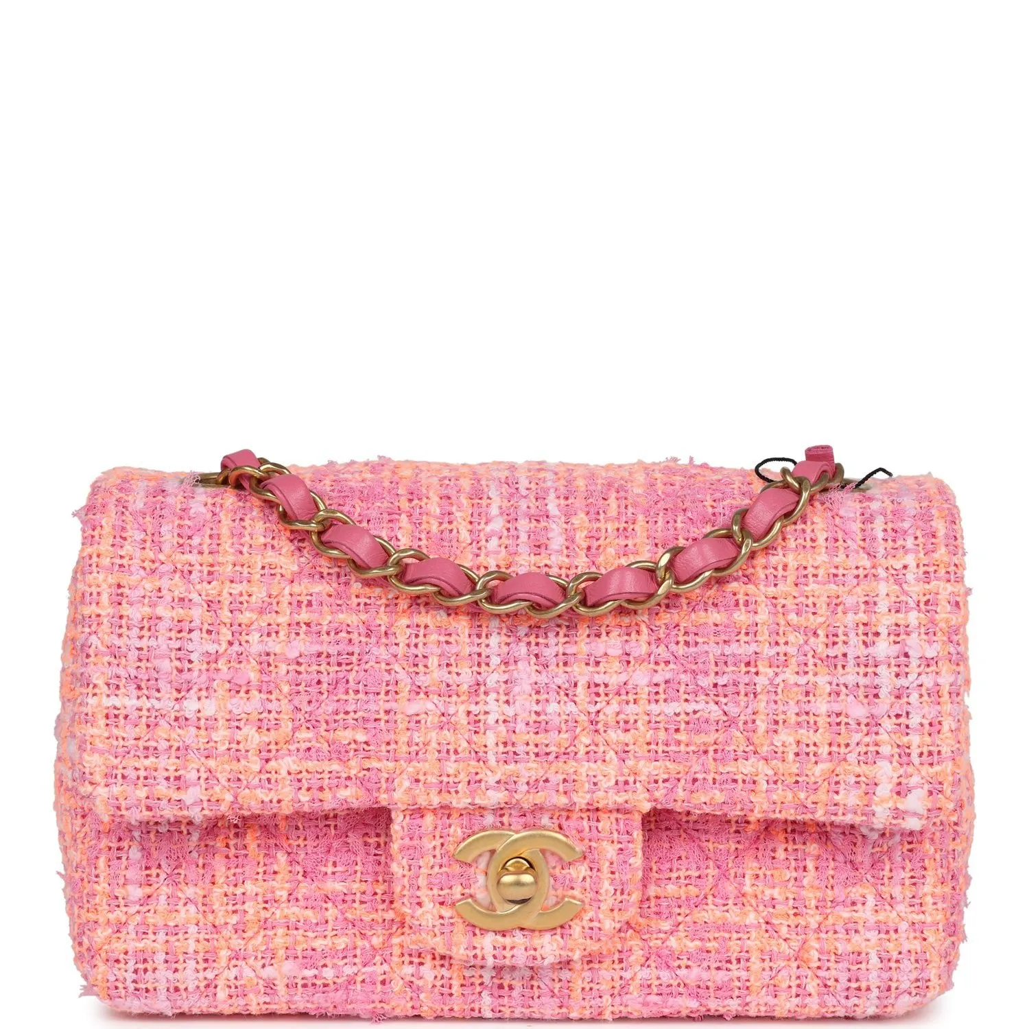 Chanel Mini Rectangular Flap Orange and Pink Tweed Gold Hardware