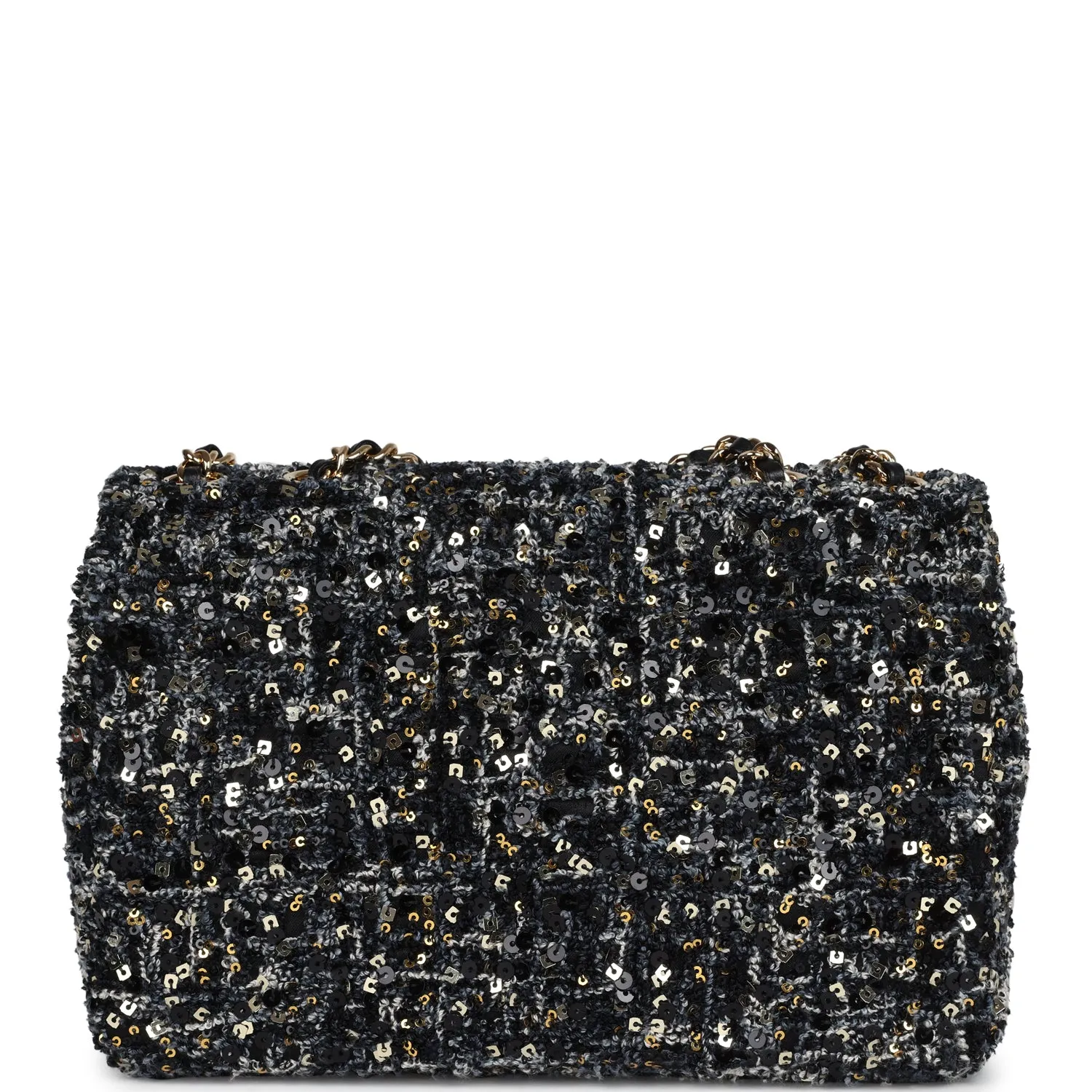 Chanel Mini Single Flap Bag Black, Blue and Gold Sequin & Tweed Gold Hardware