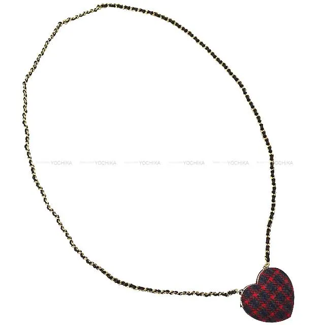 CHANEL necklace Tweed Heart COCOmark locket pendant Red/Blue/White Tweed Champagne Gold HW AP9485[BRAND NEW][Authentic]