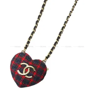 CHANEL necklace Tweed Heart COCOmark locket pendant Red/Blue/White Tweed Champagne Gold HW AP9485[BRAND NEW][Authentic]