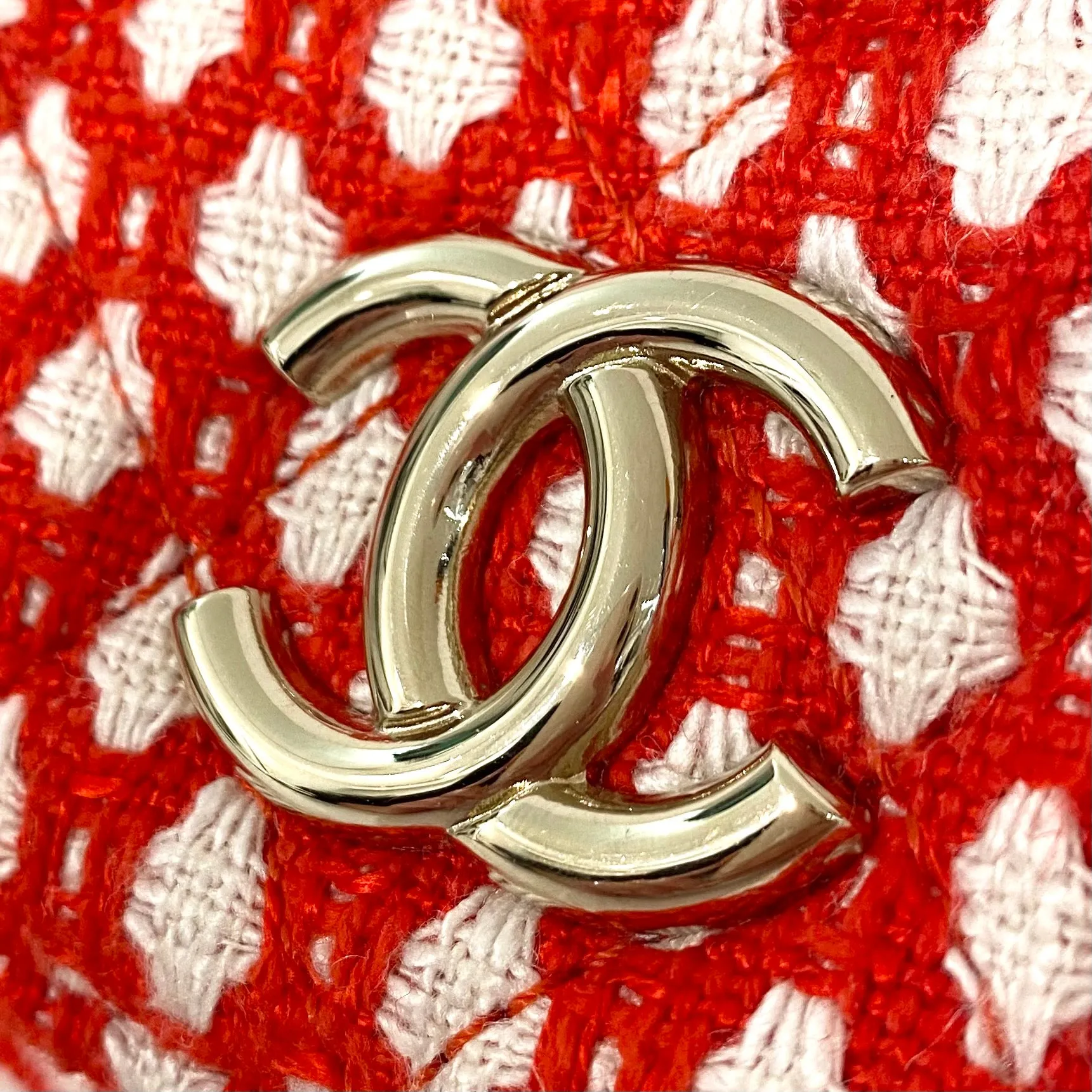 Chanel Red and White Tweed Bag