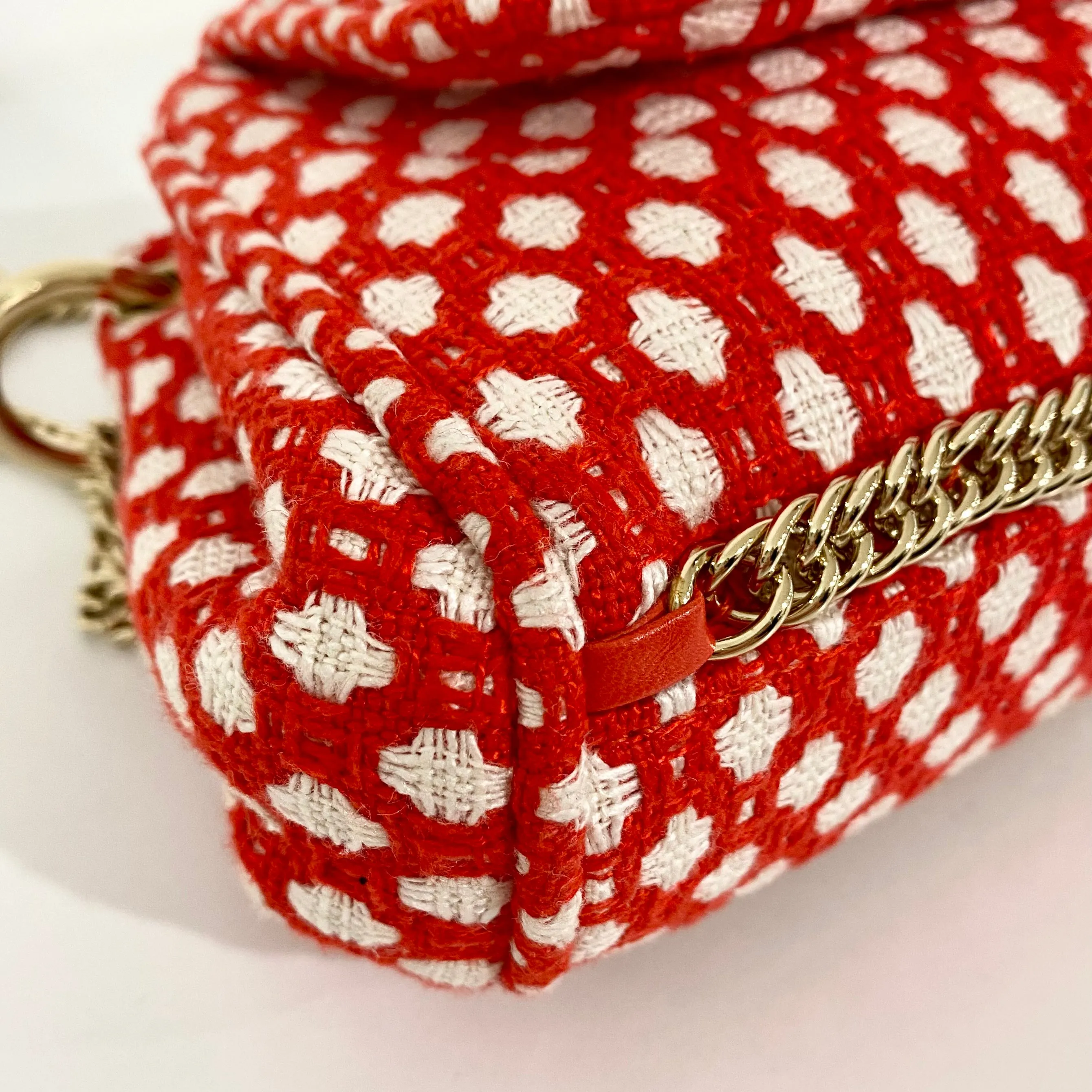 Chanel Red and White Tweed Bag