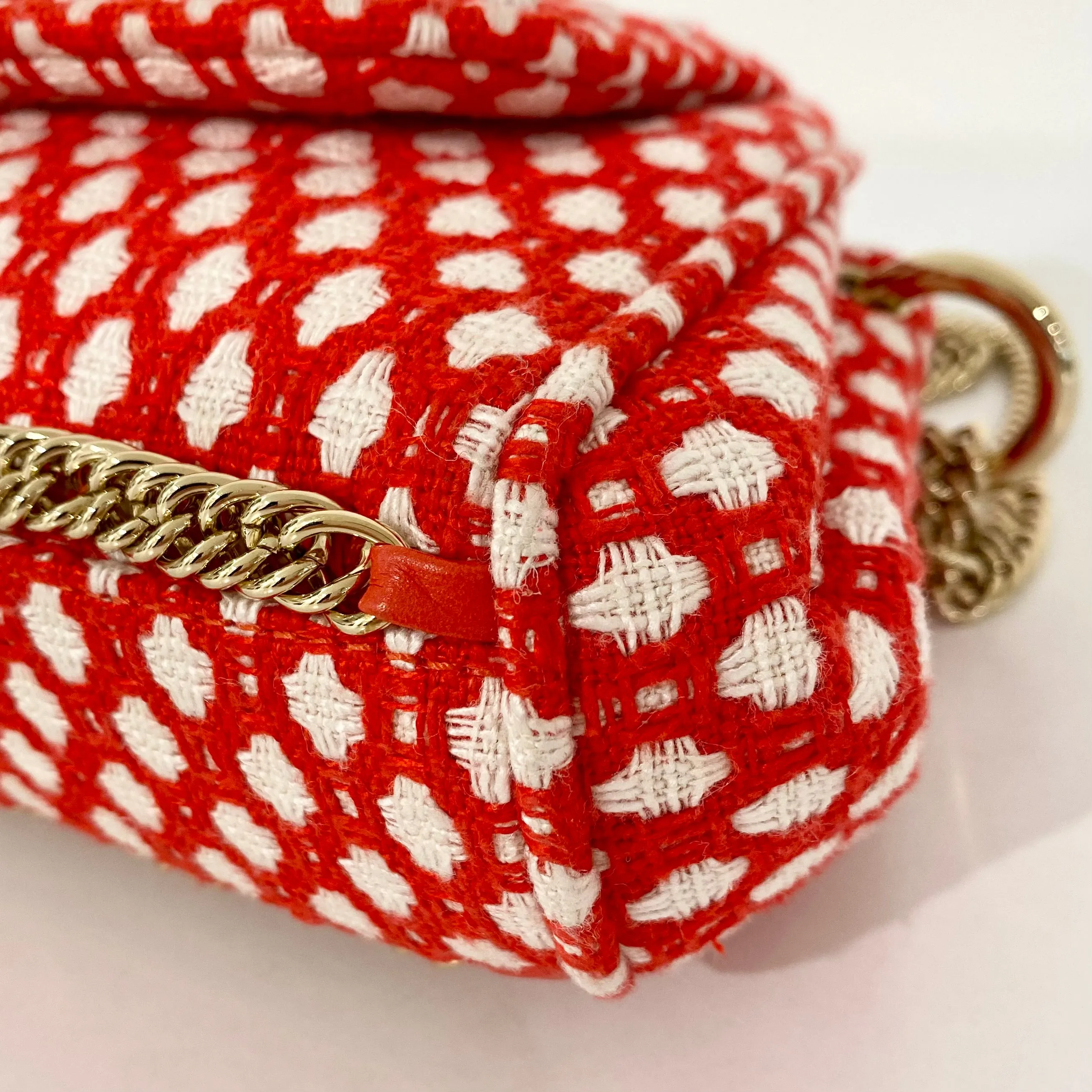 Chanel Red and White Tweed Bag