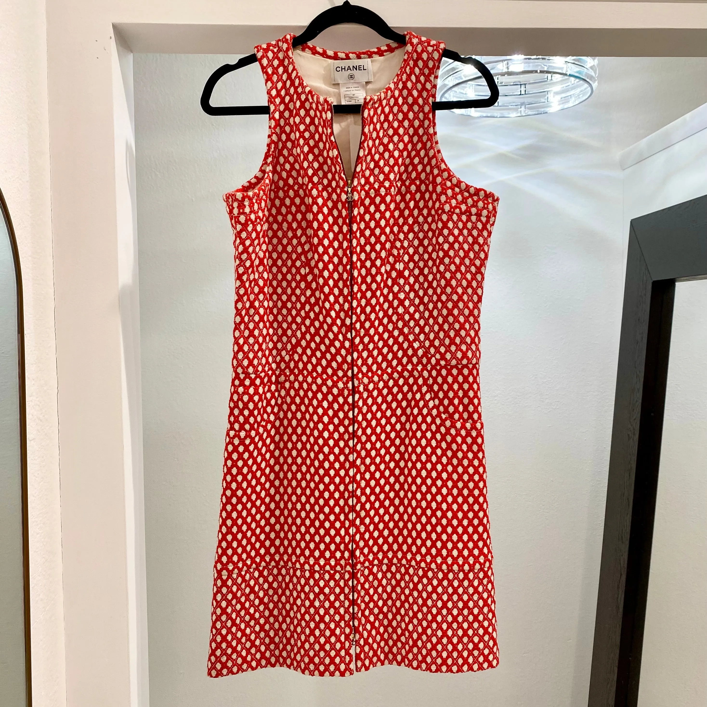 Chanel Red and White Tweed Dress