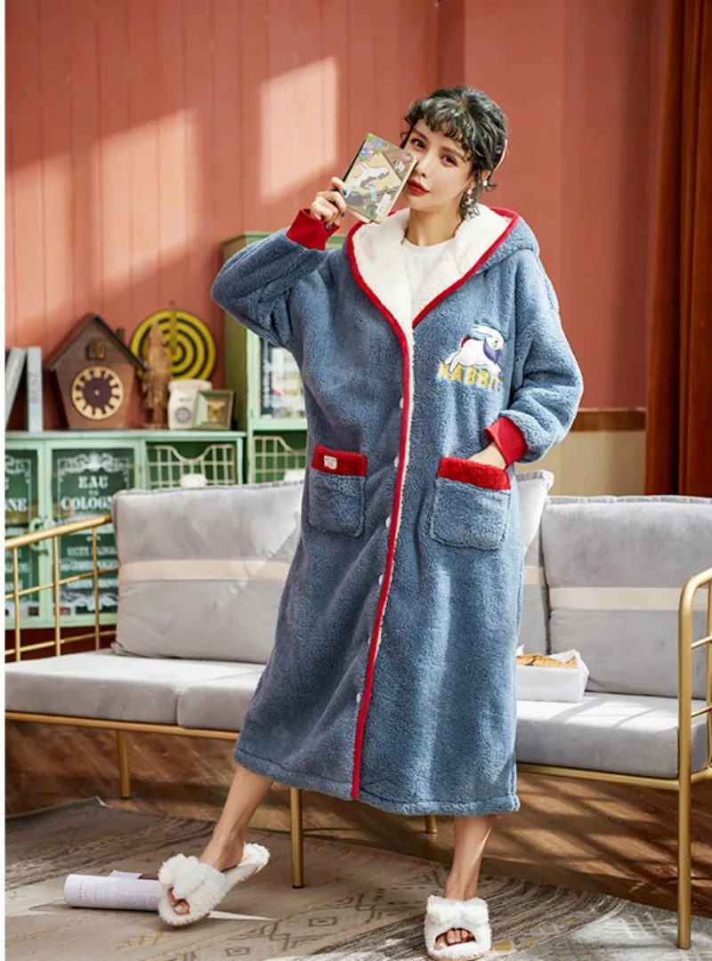 CORAL FLEECE WARM PAJAMAS BATHROBE LETTER STITCHING