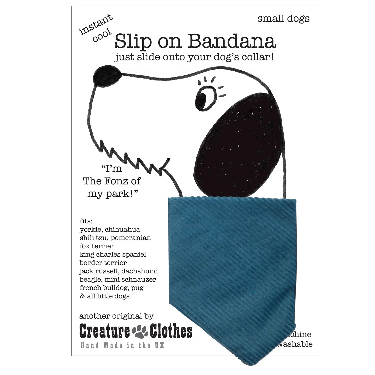 Creature Clothes Slip On Dog Bandana Smokey Teal Blue Corduroy